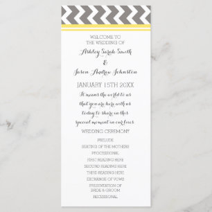 Yellow Gray Chevron Wedding Programme Programmakaart