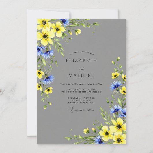 Yellow Gray Vibrant Meadow Wedding Kaart (Voorkant)