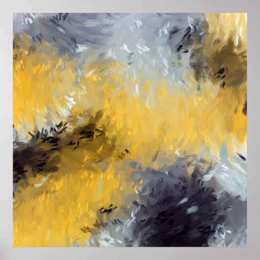 Yellow Gray White Abstract Brushstrokes Poster (Voorkant)
