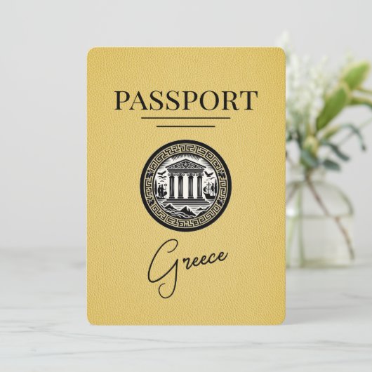 Yellow Greece Passport Save the Date Kaart (Staand voorkant)