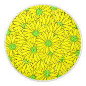 Yellow & Green Abstract Daisy Pattern Keramische Knop (Voorkant)