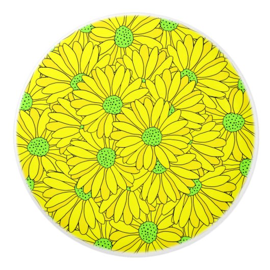 Yellow & Green Abstract Daisy Pattern Keramische Knop (Voorkant)