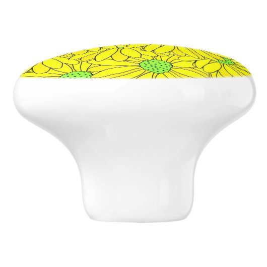 Yellow & Green Abstract Daisy Pattern Keramische Knop (Zijkant)