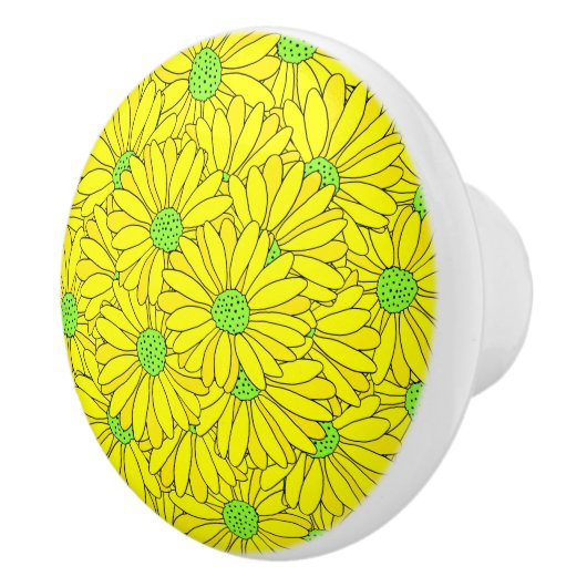 Yellow & Green Abstract Daisy Pattern Keramische Knop (Rechts)