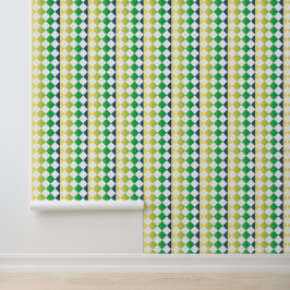 Yellow Green Blue Checker Diamond Pattern Behang