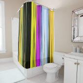 Yellow Green Blue Purple Black Vertical Stripes Douchegordijn (In situ)