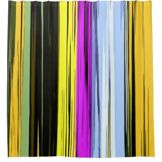 Yellow Green Blue Purple Black Vertical Stripes Douchegordijn (Voorkant)