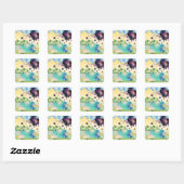 Yellow Green Blue Purple Cats Playing Planets  Vierkante Sticker (Vel)