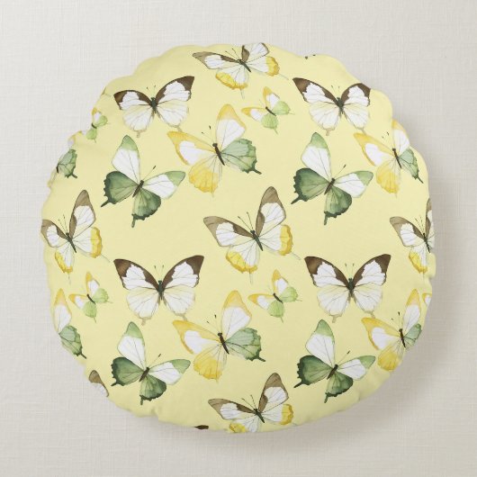 Yellow Green Butterflies Birthday Rond Kussen (Voorkant)