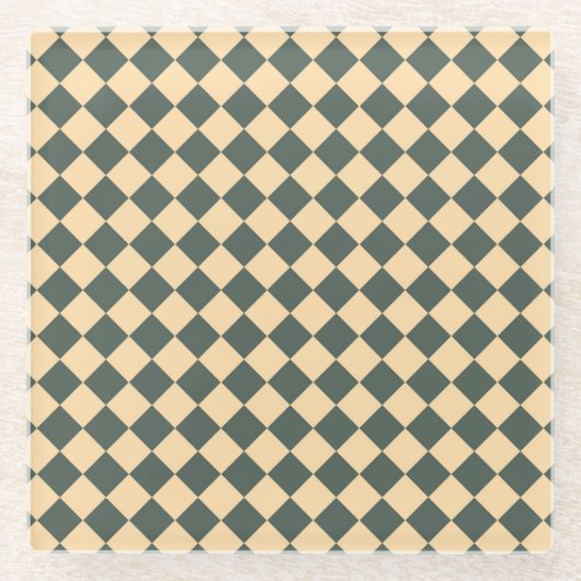 Yellow Green Checker Diamond Pattern Glazen Onderzetter (Voorkant)