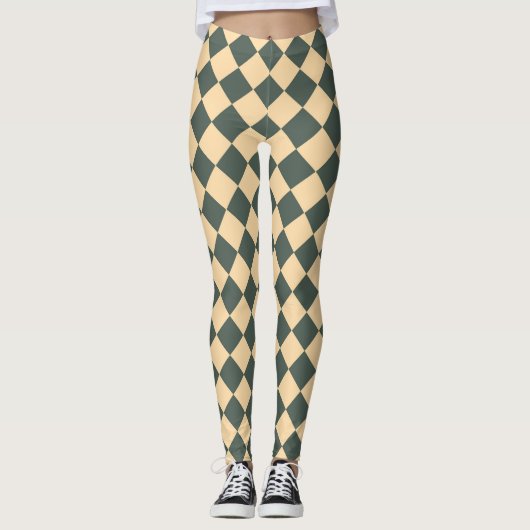 Yellow Green Checker Diamond Pattern Leggings (Voorkant)