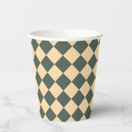 Yellow Green Checker Diamond Pattern Papieren Bekers
