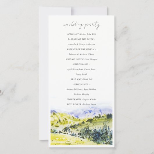 Yellow Green Countryside Hills Wedding Programme Bedankkaart (Achterkant)