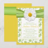 Yellow Green Daisy Floral Baby shower Invitation Kaart (Voorkant / Achterkant)