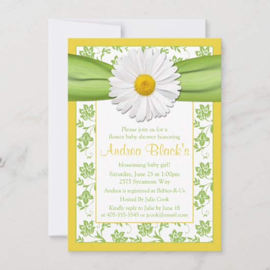 Yellow Green Daisy Floral Baby shower Invitation Kaart (Voorkant)