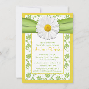 Yellow Green Daisy Floral Baby shower Invitation Kaart