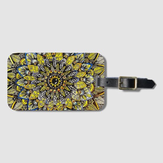 Yellow Green Hand Drawn Mandala Design Bagagelabel (Voorkant (horizontaal))