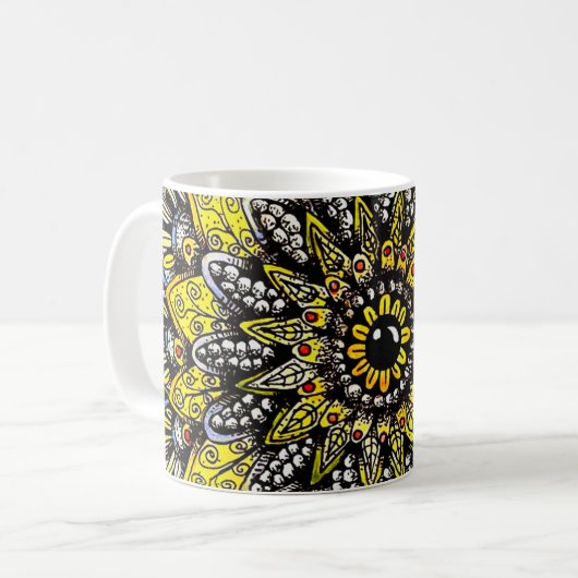 Yellow Green Hand Drawn Mandala Design Koffiemok (Voorkant links)
