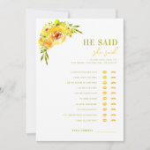 Yellow Green He Said She Said Bridal Shower Game Kaart (Voorkant)