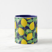 Yellow Green Navy Blue Lemon Pattern Mok (Midden)