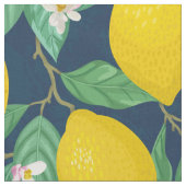 Yellow Green Navy Blue Lemon Pattern Stof (Close Up)