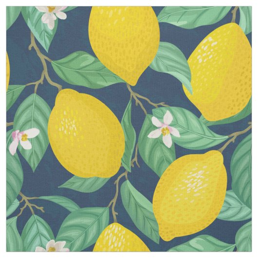 Yellow Green Navy Blue Lemon Pattern Stof (Swatch)