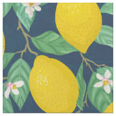 Yellow Green Navy Blue Lemon Pattern Stof (Close Up)