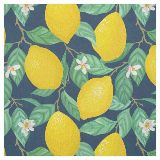 Yellow Green Navy Blue Lemon Pattern Stof (Swatch)
