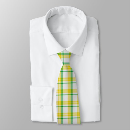 Yellow Green Plaid Pattern Check Print Tartan Stropdas (Gebonden)