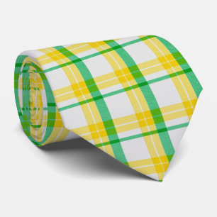 Yellow Green Plaid Pattern Check Print Tartan Stropdas