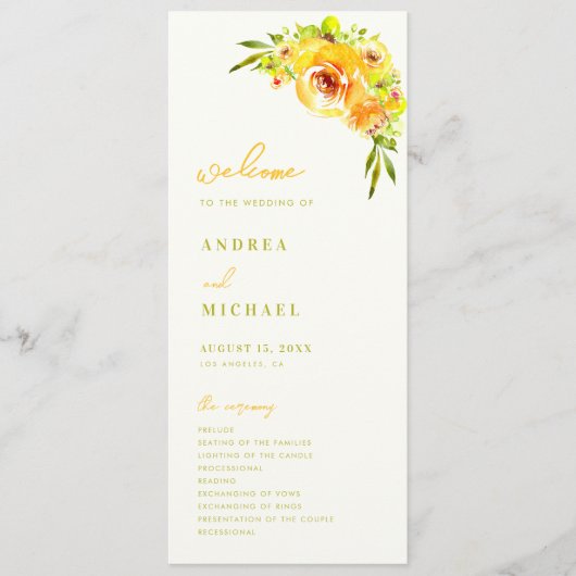 Yellow Green Summer Floral Vibrant Bloom Wedding Programmakaart (Voorkant)