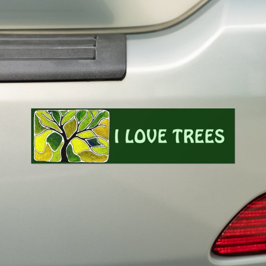 Yellow Green Tree Art Card Bumpersticker (Op auto)