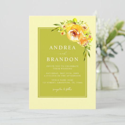 Yellow & Green | Vibrant Garden | QR Code Wedding Kaart (Staand voorkant)