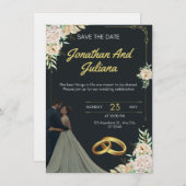 Yellow & Green Vintage Wedding Invitation Kaart (Voorkant / Achterkant)
