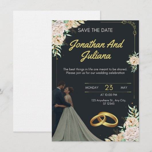 Yellow & Green Vintage Wedding Invitation Kaart (Voorkant / Achterkant)