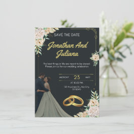 Yellow & Green Vintage Wedding Invitation Kaart