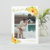 Yellow Green Watercolor Floral Romantic Wedding Bedankkaart (Staand voorkant)