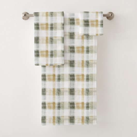 Yellow Green White Plaid Stripes Bad Handdoek (Insitu)