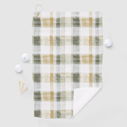 Yellow Green White Plaid Stripes Golfhanddoek (Insitu)