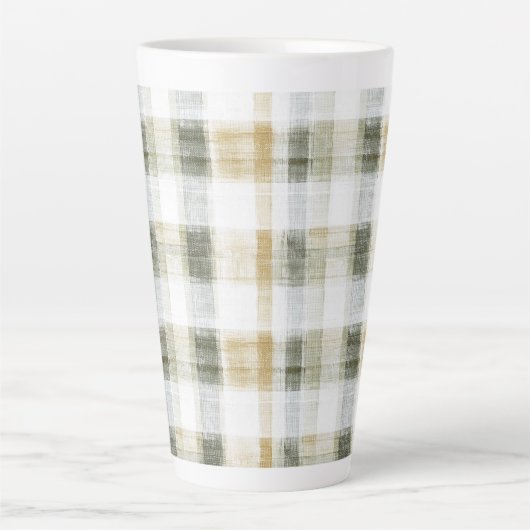 Yellow Green White Plaid Stripes Latte Mok (Voorkant)