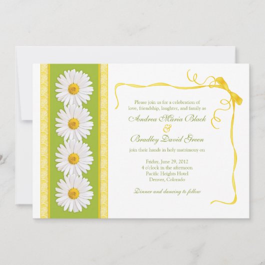 Yellow Green White Shasta Daisy Wedding Invitation Kaart (Voorkant)