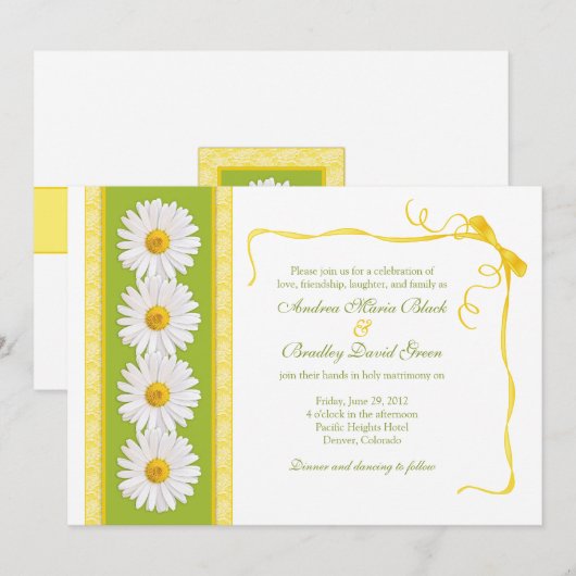 Yellow Green White Shasta Daisy Wedding Invitation Kaart (Voorkant / Achterkant)