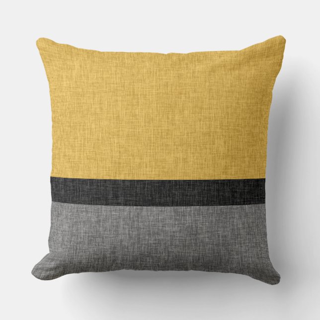 Yellow Grey Black Simple Stripe Crosshatch Kussen (Voorkant)