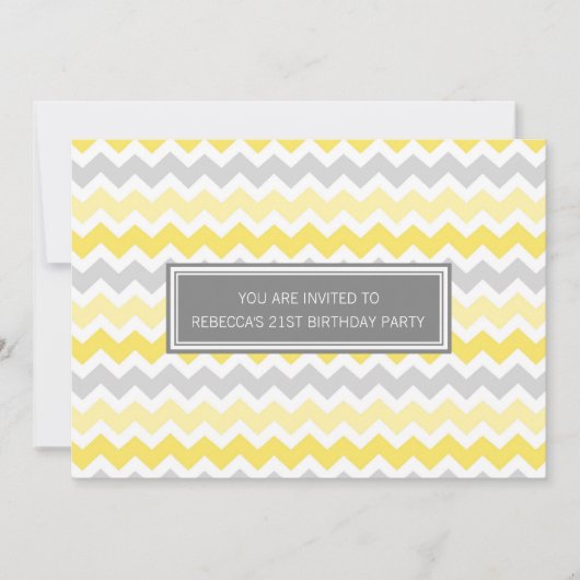 Yellow Grey Chevron 21st Birthday Party Invitation Kaart (Voorkant)
