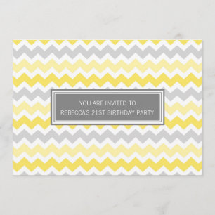 Yellow Grey Chevron 21st Birthday Party Invitation Kaart