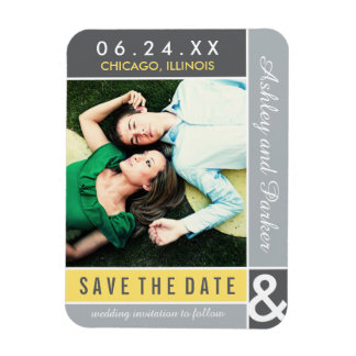Yellow Grey Colorblock Wedding Foto Save the Date Magneet