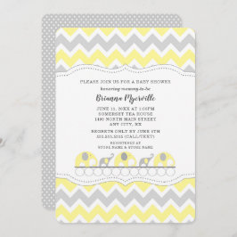 Yellow Grey Elephant neutraal gender baby shower Kaart