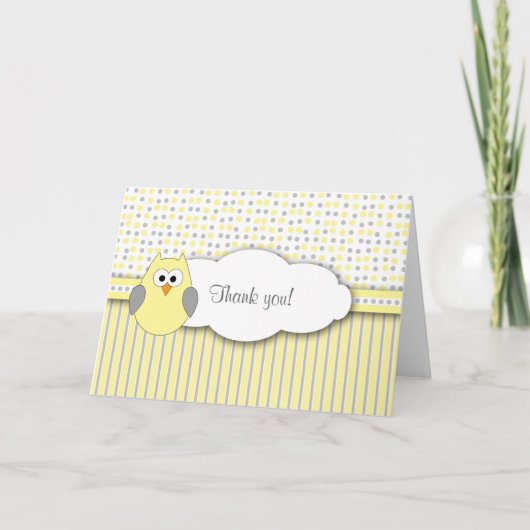 Yellow Grey Owl Mod Baby shower Bedankt (Voorkant)