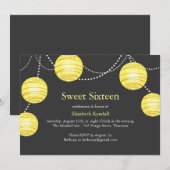 Yellow & Grey Party Lantern Sweet 16 Uitnodiging (Voorkant / Achterkant)