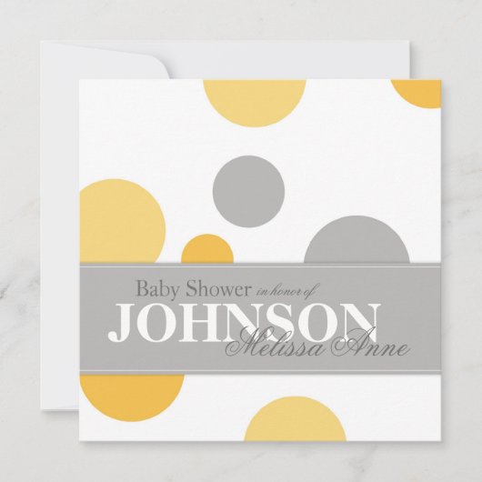 Yellow Grey Polka Dots Baby shower Invitation Card Kaart (Voorkant)